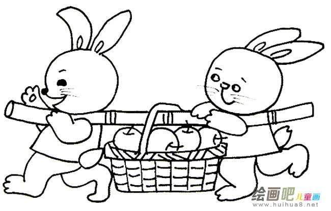 抬苹果的兔子动物简笔画步骤图片大全