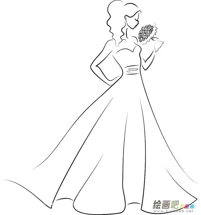 美丽的新娘人物简笔画步骤图片大全