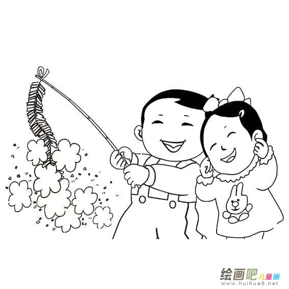 小孩放鞭炮人物简笔画步骤图片大全