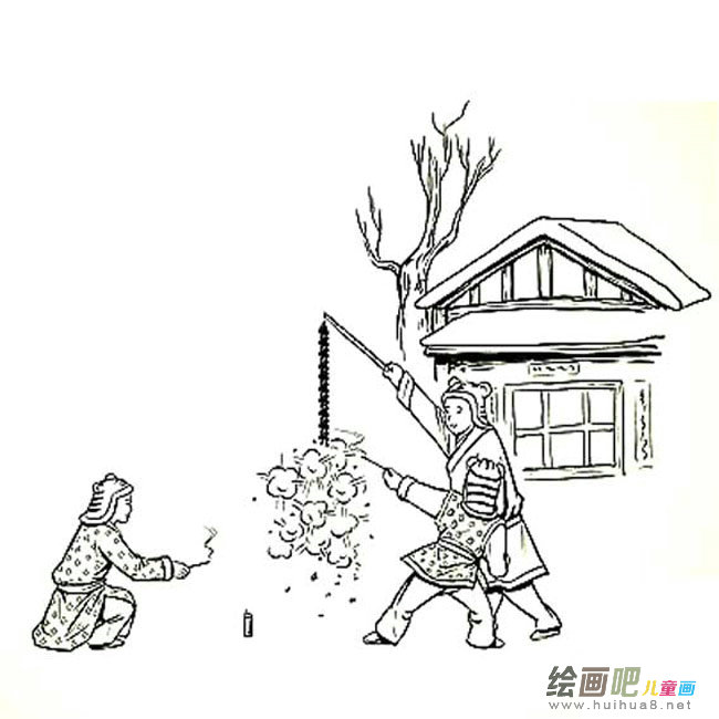 放鞭炮的孩子人物简笔画步骤图片大全