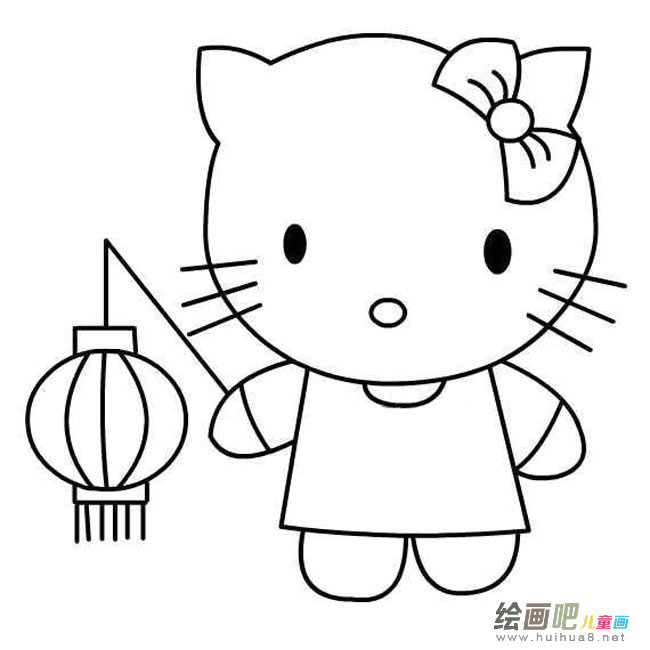 挑灯笼的卡通猫动物简笔画步骤图片大全