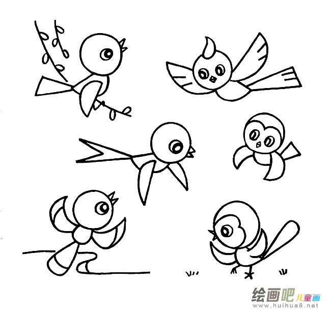 一群小鸟动物简笔画步骤图片大全