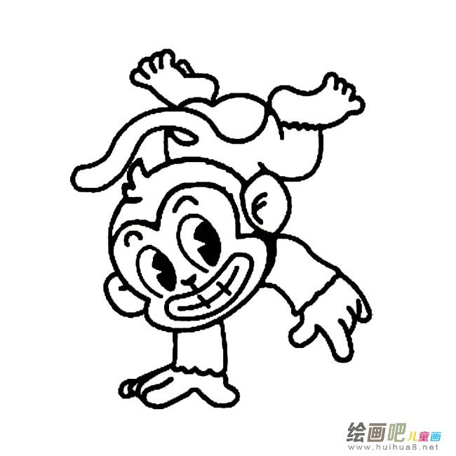 倒立的猴子动物简笔画步骤图片大全