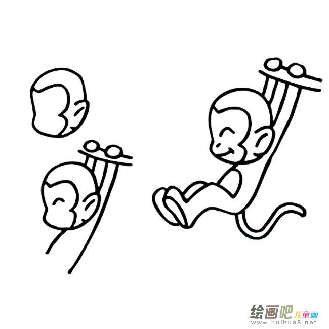 荡秋千的猴子动物简笔画步骤图片大全