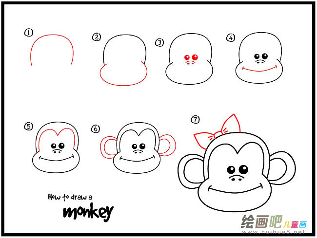 猴子头像动物简笔画步骤图片大全