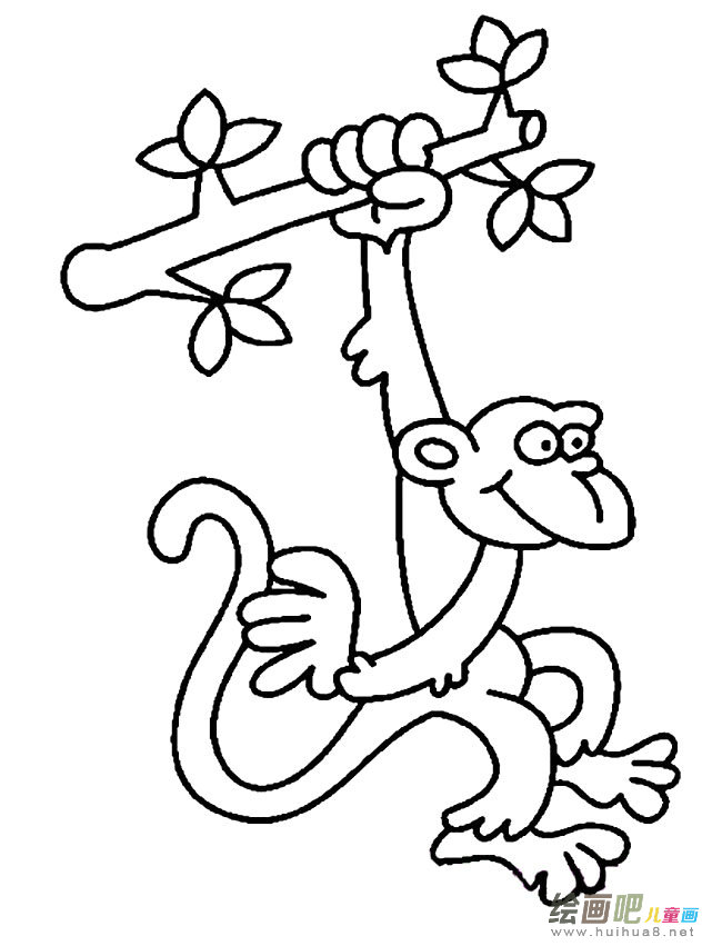 树枝上的猴子动物简笔画步骤图片大全