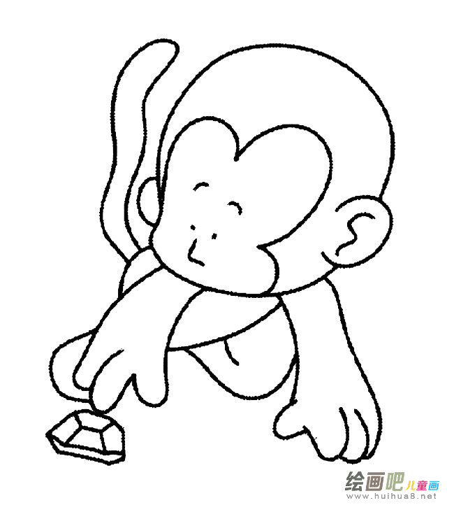玩乌龟的小猴子动物简笔画步骤图片大全