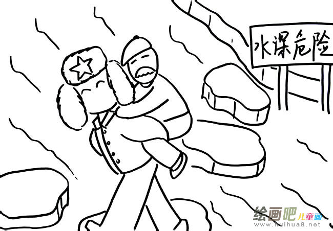 背老人过河的雷锋人物简笔画步骤图片大全
