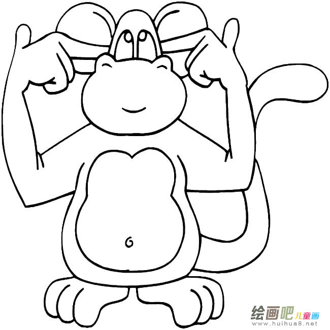 捂耳朵的猴子动物简笔画步骤图片大全