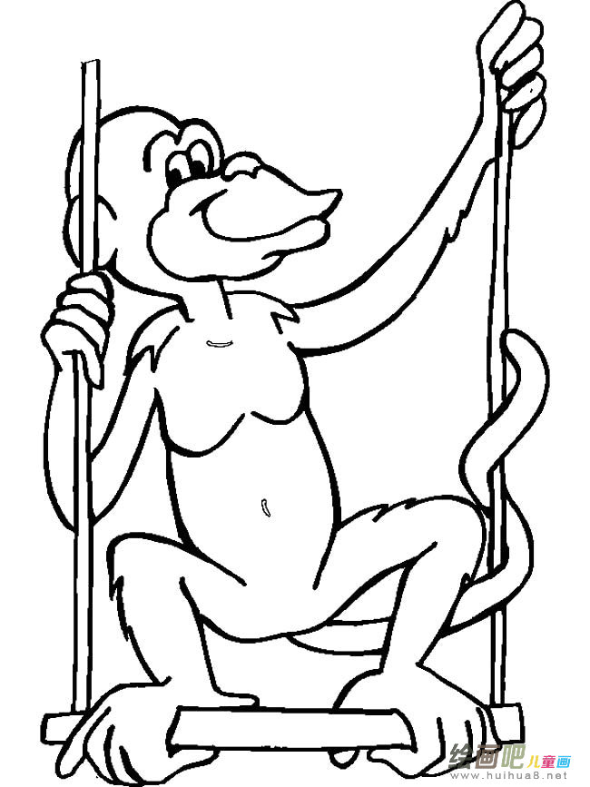 秋千上的猴子动物简笔画步骤图片大全