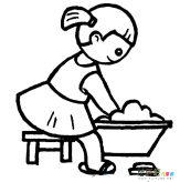小女孩洗衣服人物简笔画步骤图片大全