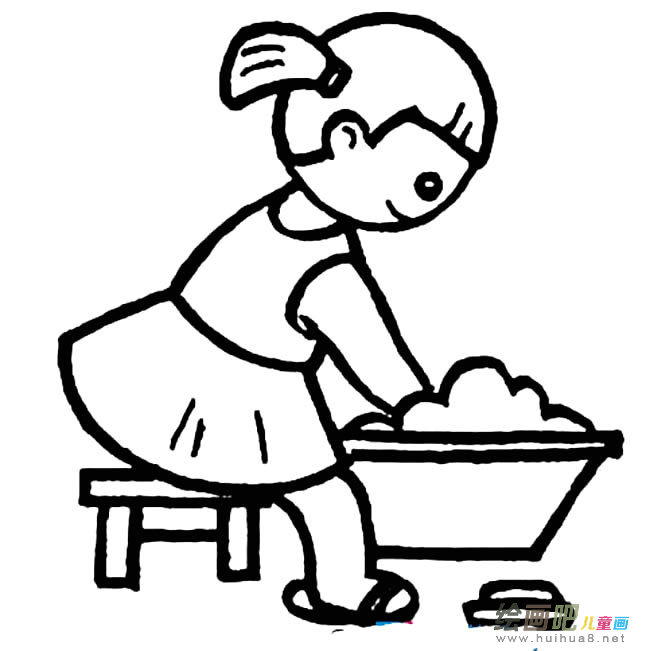 小女孩洗衣服人物简笔画步骤图片大全