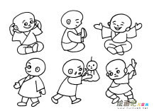 聪明一休人物简笔画步骤图片大全