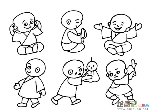 聪明一休人物简笔画步骤图片大全