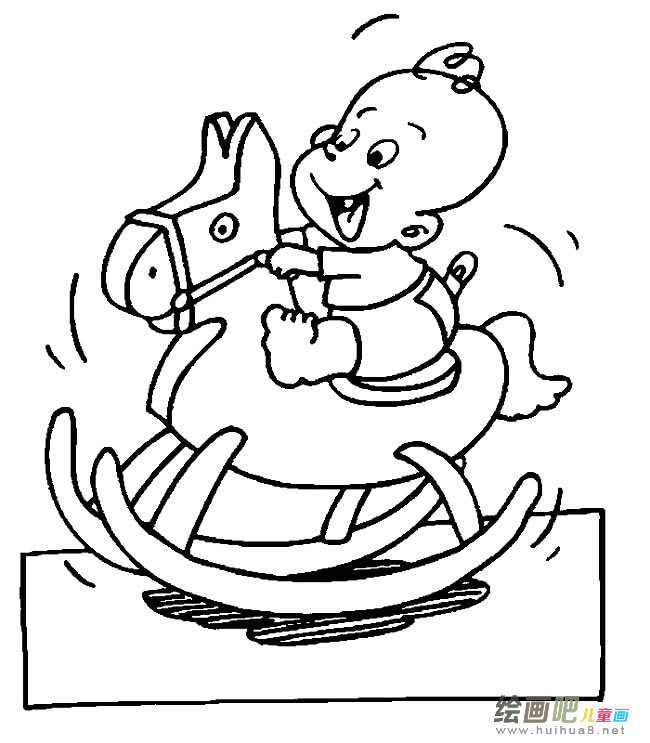 骑木马的婴儿人物简笔画步骤图片大全