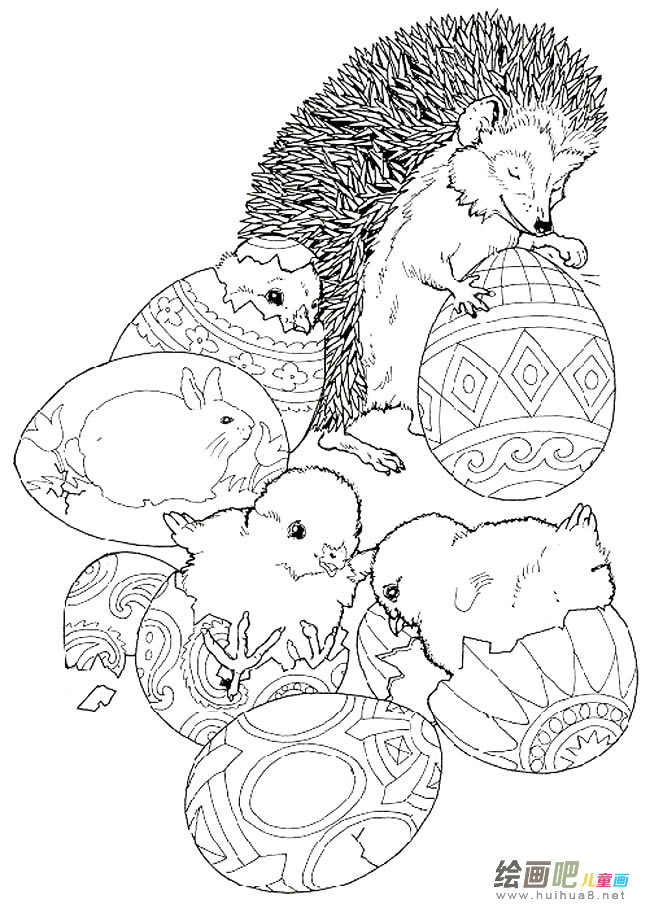 刺猬和彩蛋动物简笔画步骤图片大全