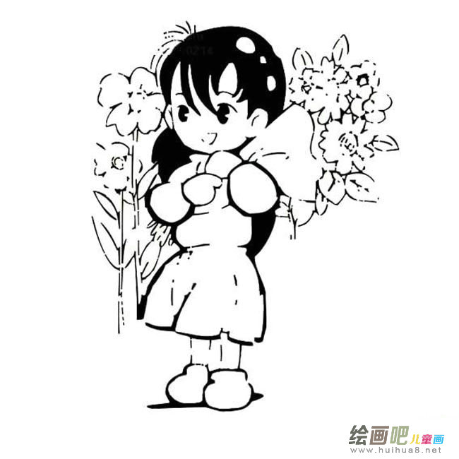 抱花的小女孩人物简笔画步骤图片大全