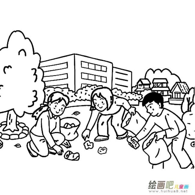 学生捡拉圾人物简笔画步骤图片大全