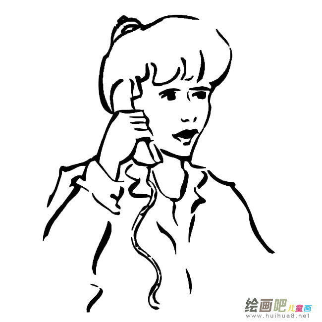 打电话的女人人物简笔画步骤图片大全