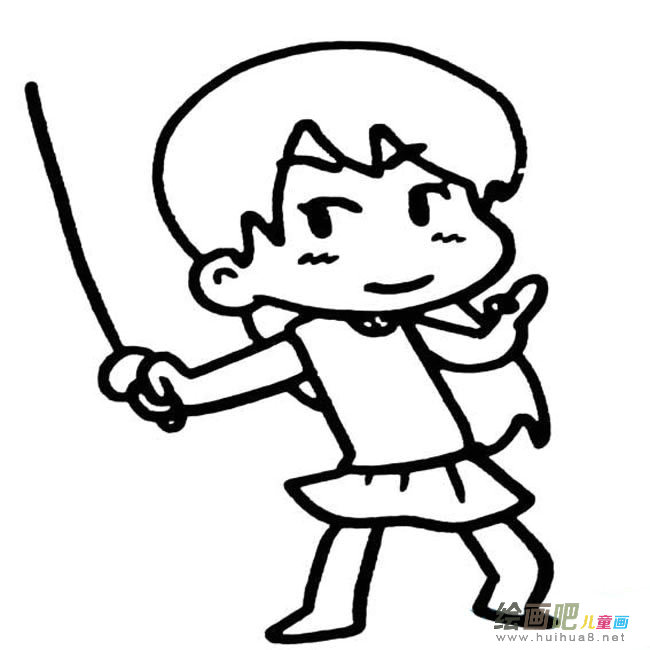 剑术女孩人物简笔画步骤图片大全