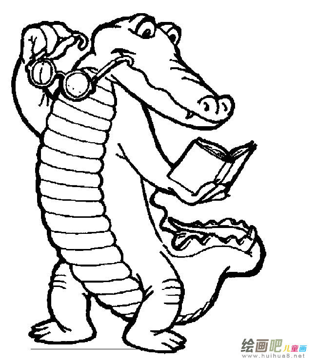 看书的鳄鱼动物简笔画步骤图片大全