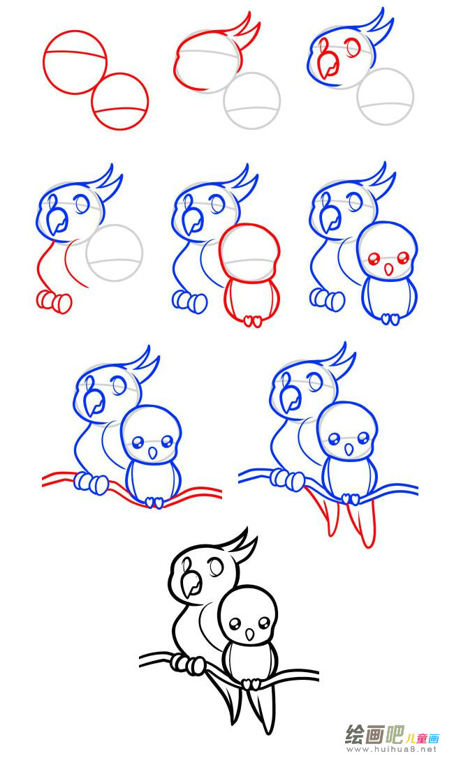鹦鹉父子简笔画图片大全