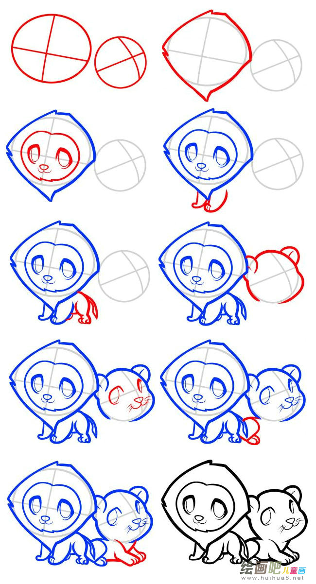 两只狮子简笔画图片大全