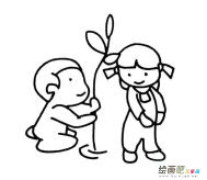 植树的小朋友简笔画步骤图片大全