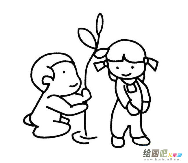 植树的小朋友简笔画图片大全