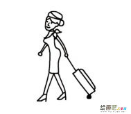拉皮箱的空姐简笔画步骤图片大全