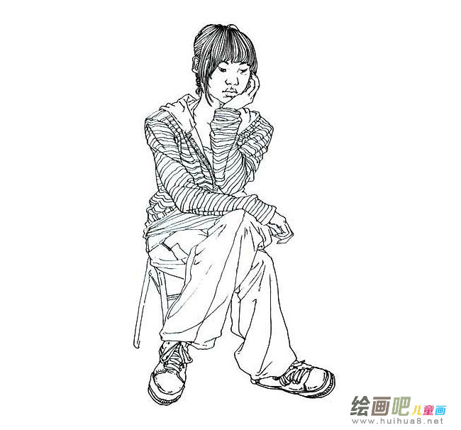 沉思的女生简笔画图片大全