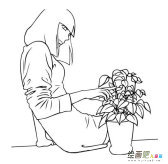 看花的美女简笔画步骤图片大全