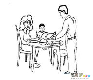 一家三口吃晚饭简笔画步骤图片大全