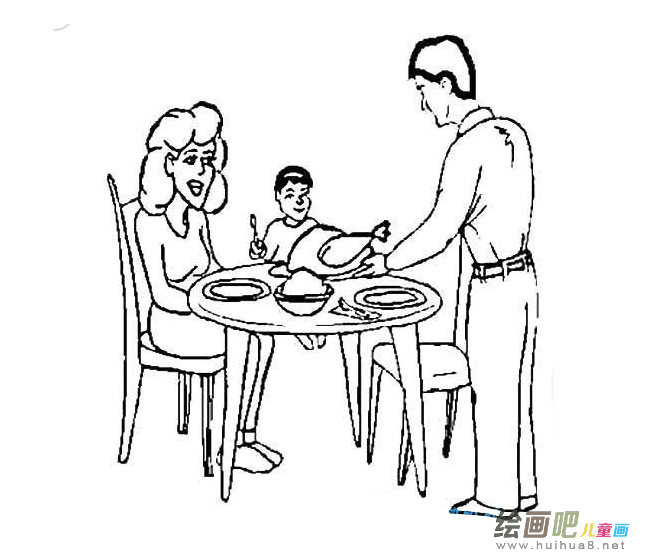 一家三口吃晚饭简笔画图片大全