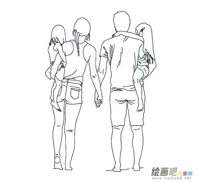 一家四口简笔画图片大全