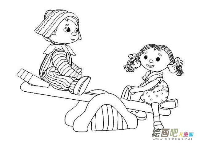 玩跷跷板的小朋友简笔画图片大全