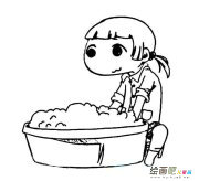 洗衣服的小女孩简笔画步骤图片大全