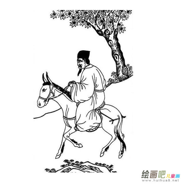 骑马的古人简笔画图片大全