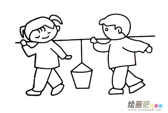 抬水桶的孩子简笔画图片大全