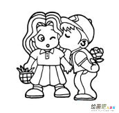 男孩亲女孩简笔画步骤图片大全