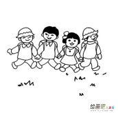郊游的学生简笔画步骤图片大全