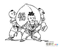 童子送福桃简笔画步骤图片大全