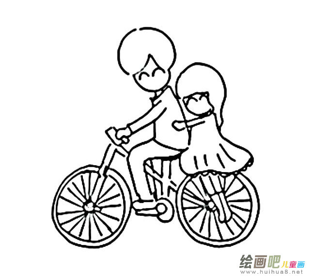 单车恋人简笔画图片大全