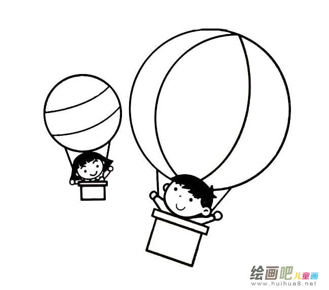 坐热气球的小孩简笔画图片大全