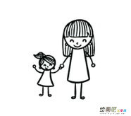 母女手牵手简笔画步骤图片大全