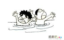 儿童溺水简笔画步骤图片大全