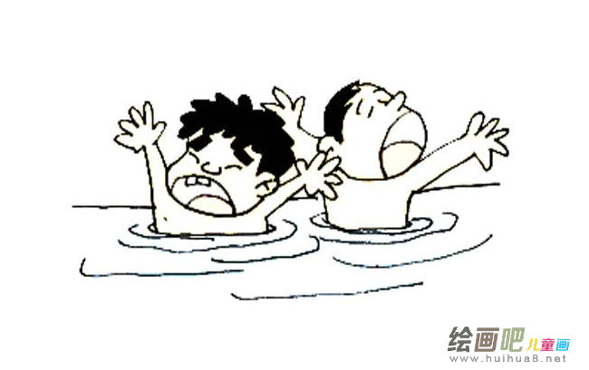 儿童溺水简笔画图片大全