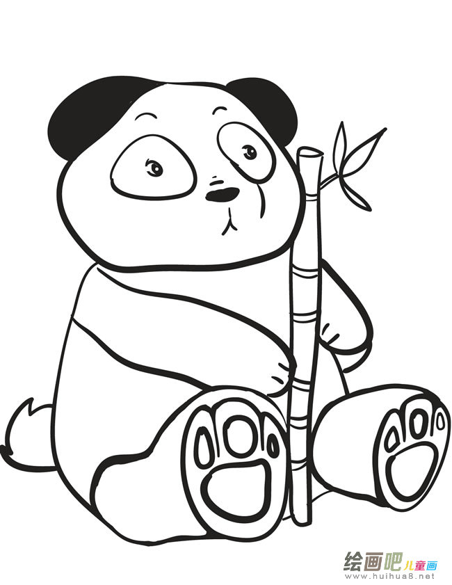 可爱的熊猫抱着竹枝