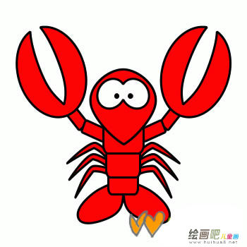 彩色卡通龙虾简笔画