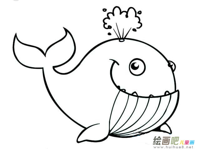 卡通鲸鱼喷水简笔画